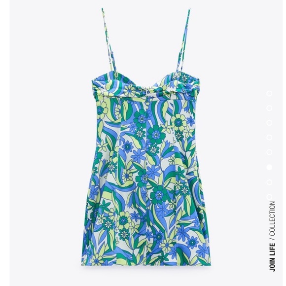 New Zara | Floral Print Dress With Sweetheart Neckline - Picture 3 of 13